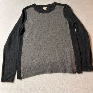 J. Crew Women's Sweater Size M Gray Crew Neck Long Sleeve Merino Wool Blend Zip